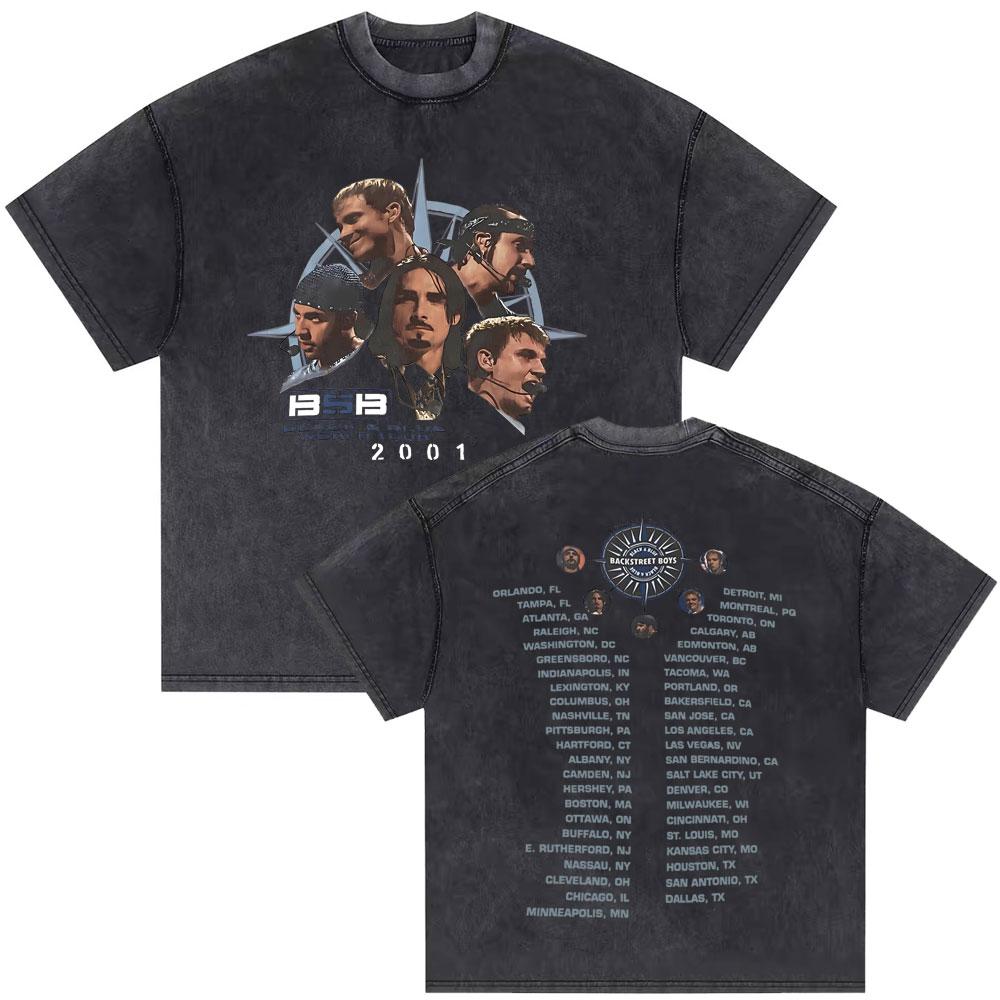 Washed Vintage Backstreet Boys Black Blue World Tour Tshirt Boy Band Bsb Group Pop Music Tshirt Men Hip Hop Oversized T Shirt