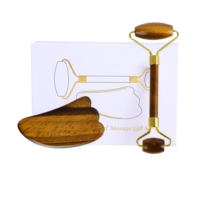 Natural Tiger Eye Jade Roller Guasha Beautiful Massager Facial Scraping Tools Neck Face Massage Anti Wrinkle Relax SPA Stone