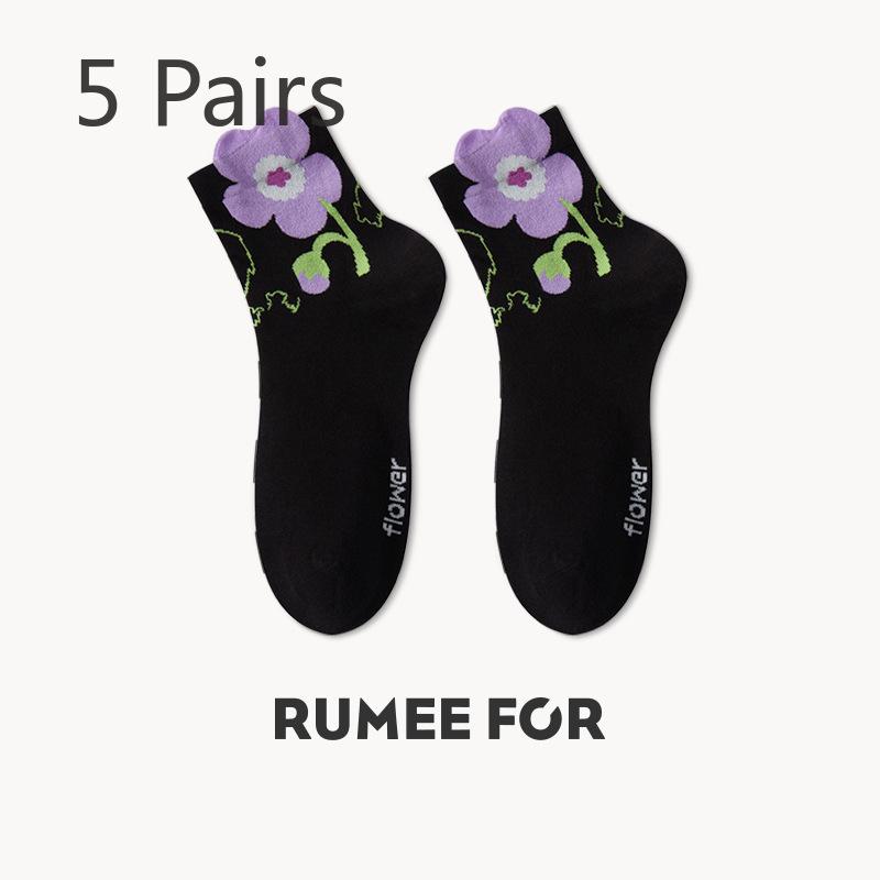 5 пар женских новых универсальных хлопковых носков с милым мультяшным трехмерным цветочным рисунком
