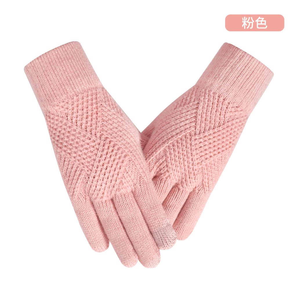 Теплые вязаные перчатки женские зимние для велоспорта офисные простые ветрозащитные двухслойные перчатки с сенсорным экраном