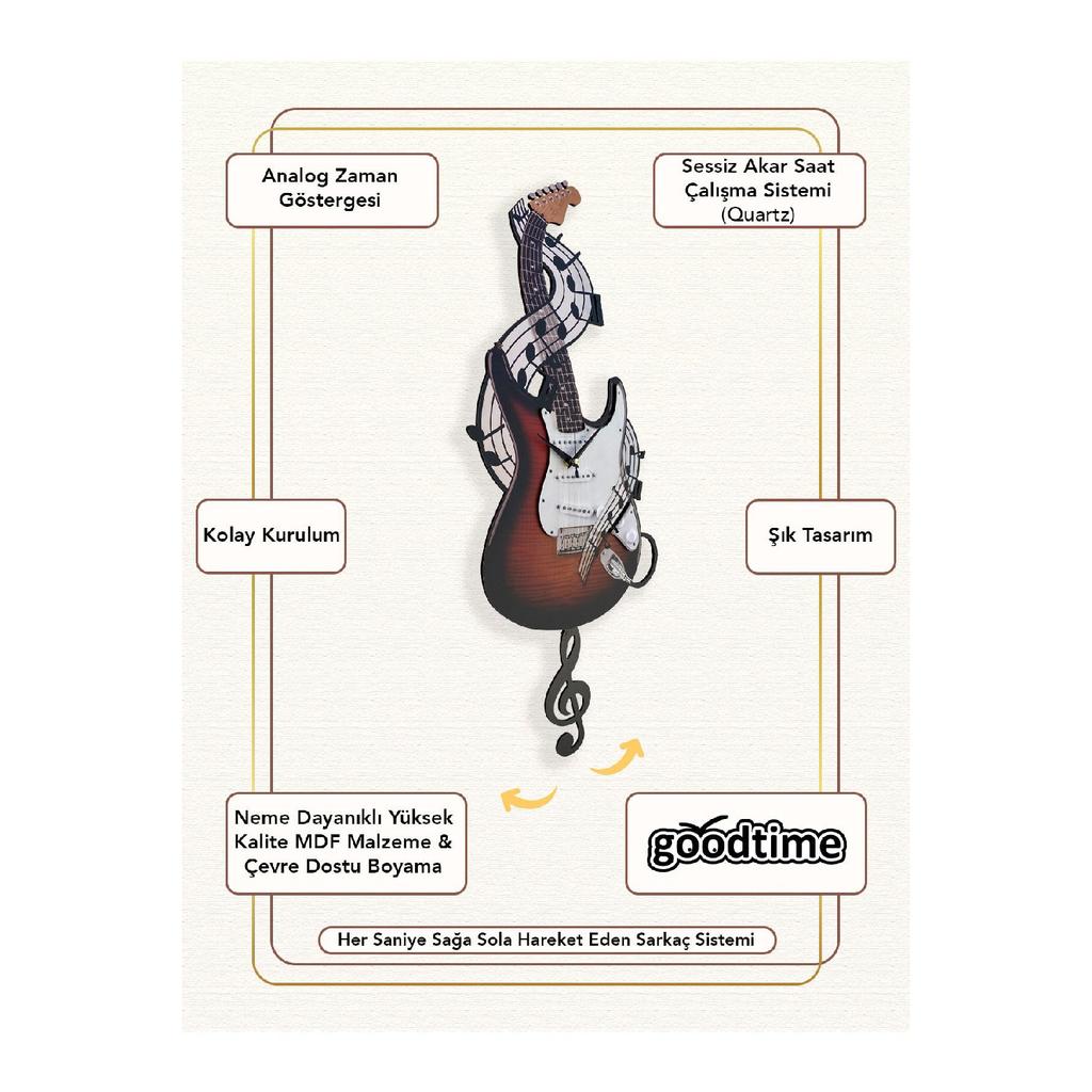 Декоративные настенные часы с маятником с электрогитарой