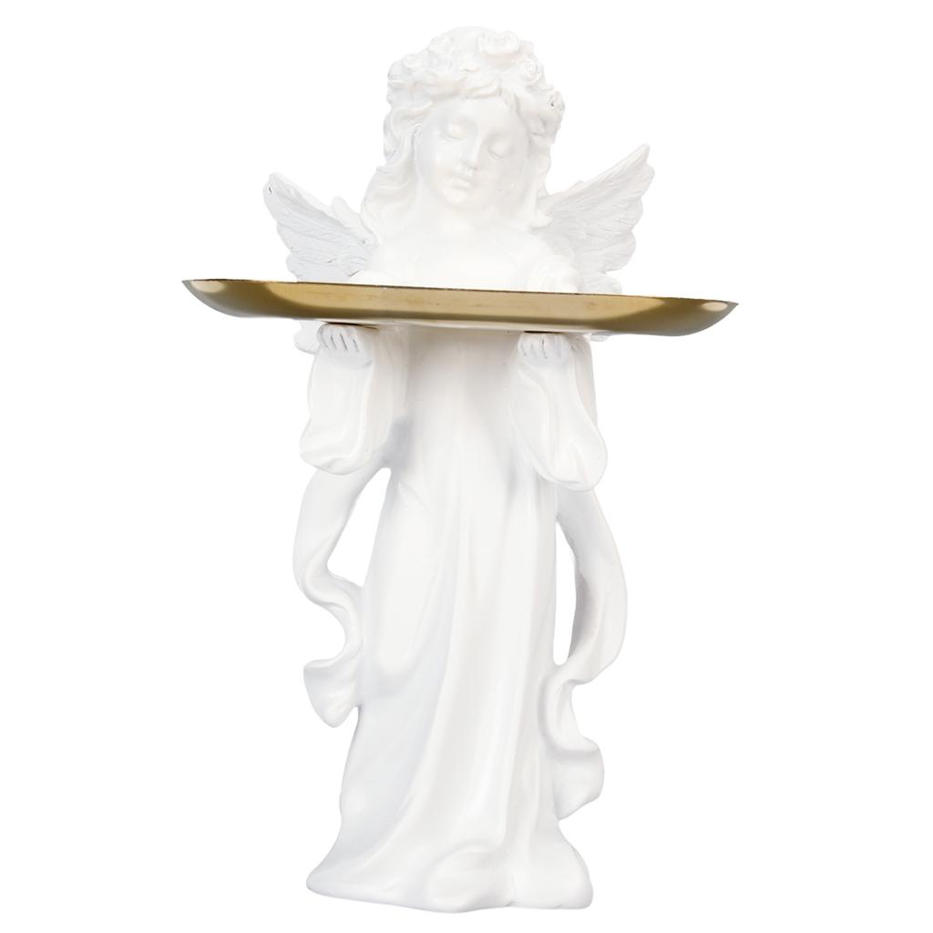 Статуэтка ангела-младенца, дизайн подноса, высота 11,8 дюймов, ручная резьба, богатые детали, смоляная фигурка херувима для спальни
