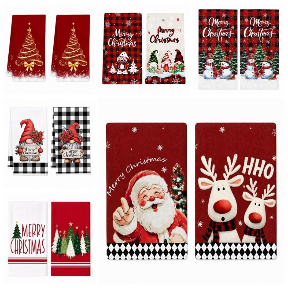 2pcs Reindeer Christmas Kitchen Towels Santa Claus Dish Towels Cleaning Cloth Kitchen Decor