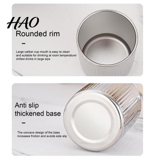 Metal Coffee Mug 200/360ML 304 Stainless Steel Water Cup, Double Wall Insulated Ribbed Drinking Cup Heat Resistant for Hot Cold Drinks