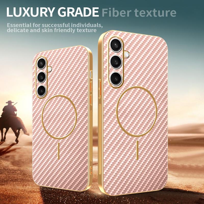 For Samsung Galaxy S25 FE Phone Case Carbon Fiber Textured Electroplated TPU Back Cover