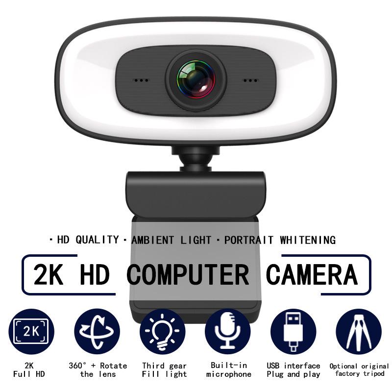 PC Webcam with Microphone, 2K/4K Streaming, USB, Full HD Autofocus, Driver-Free, Ideal for Online Classes