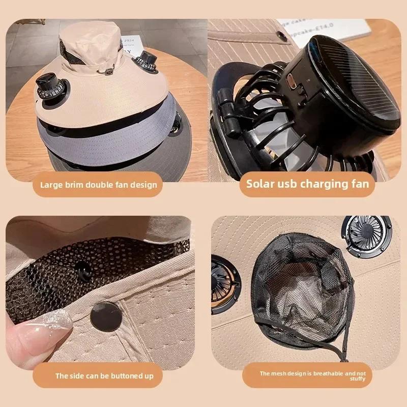 Wide Brim Solar Fisherman Hat Rechargeable Fan Outdoor Sun Hat for Camping Hiking UV Protection Fan Hat Father's Day Gift