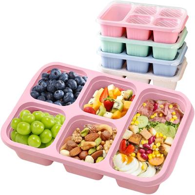 5-секционный многоразовый контейнер Bento Box с герметичной портативной крышкой для хранения продуктов питания, идеально подходящий для школы, работы, кемпинга и пикников