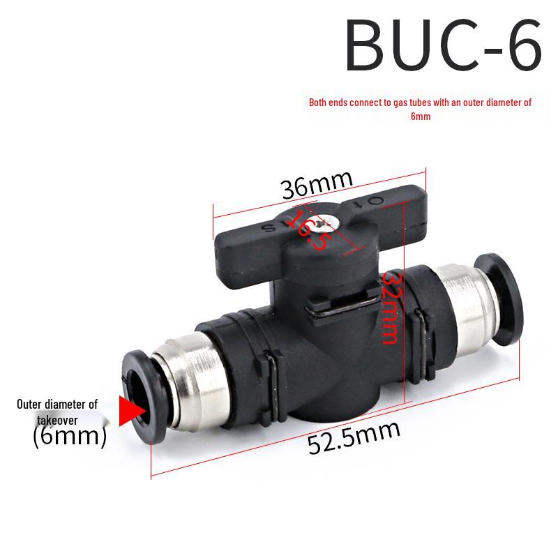 Pneumatic PU Tube Quick Connector Hand Valve BUC6/8/10/12mm for Air Compressors