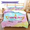 Colorful Uni-horse Pattern Bedding Quilt Set Quilt Cover Pillowcase Home Decoration Gift (1 * duvet cover + 2 * pillowcase, without core)