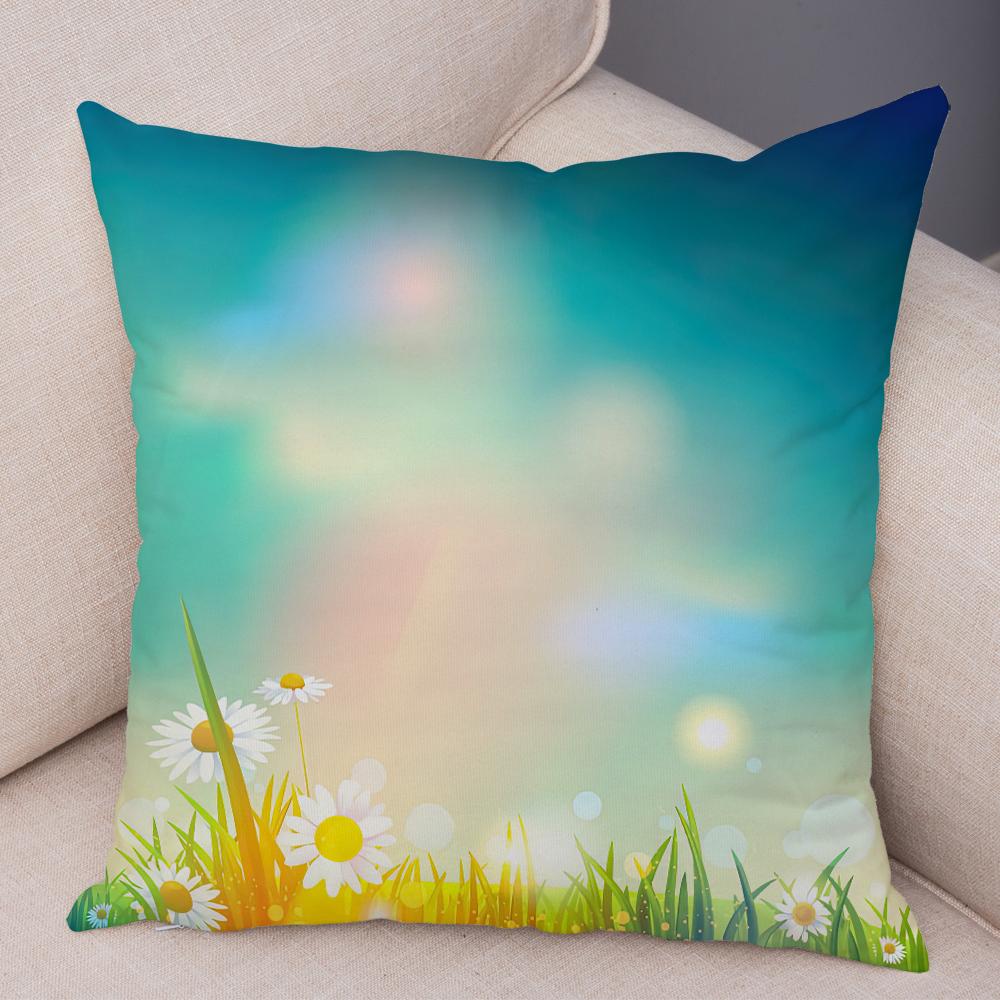 Vibrant Summer Cushion Cover Colorful Butterfly Meadow Print Soft Fabric Living Room Sofa Home Decor Pillow Case