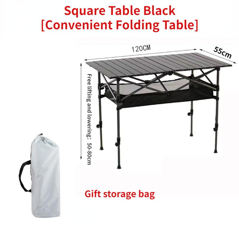 Уличный складной длинный стол, черный кемпинговый стол, легко устанавливается для барбекю, оснащен сетчатой сумкой, свободно регулируется по высоте!
