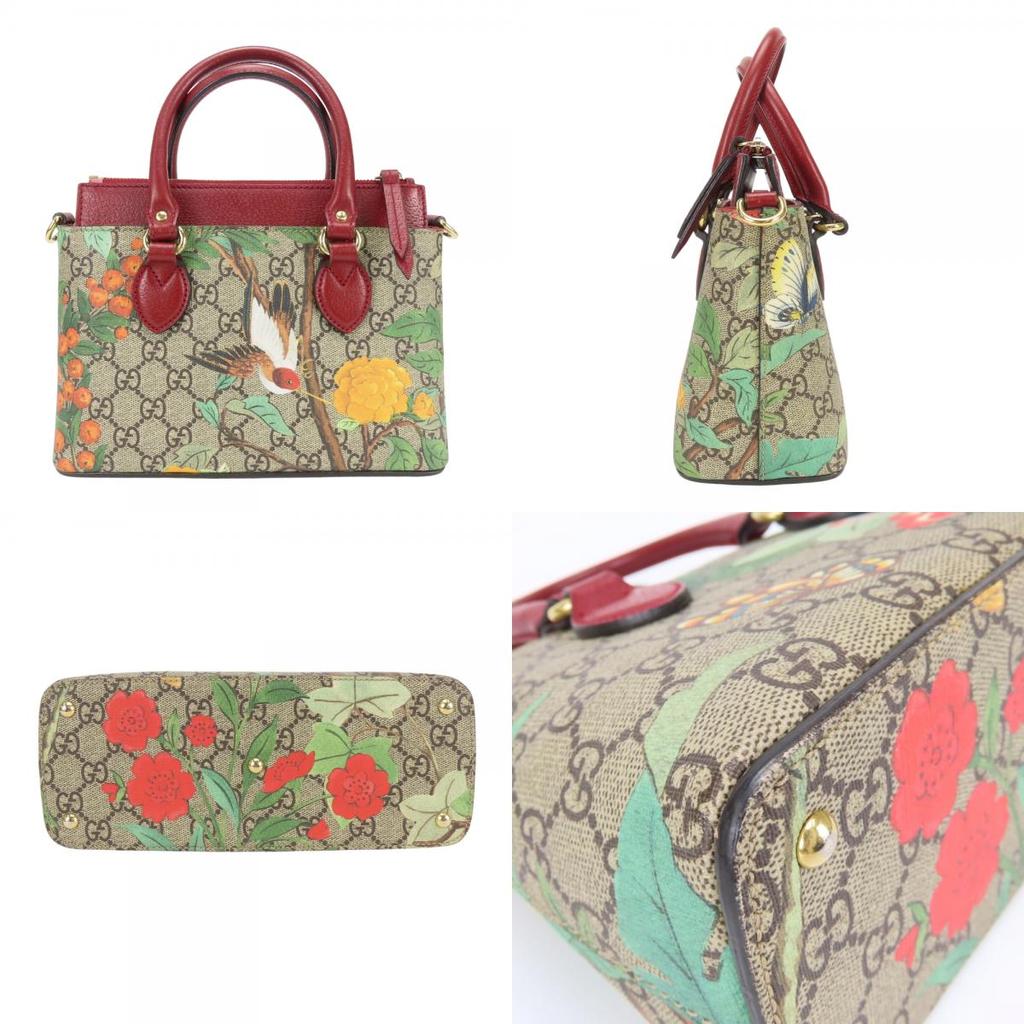 Used GUCCI Handbag Tian 453177 GG Supreme Canvas Red beige Shoulder