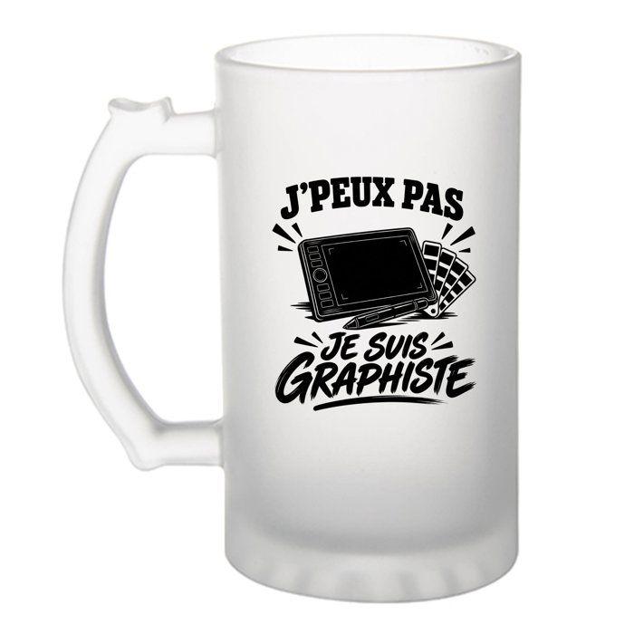 Chope de bière - PLANETEE - J’peux pas je suis Graphiste - Givrée - Verre trempé 470 ml - Imprimée indélébile