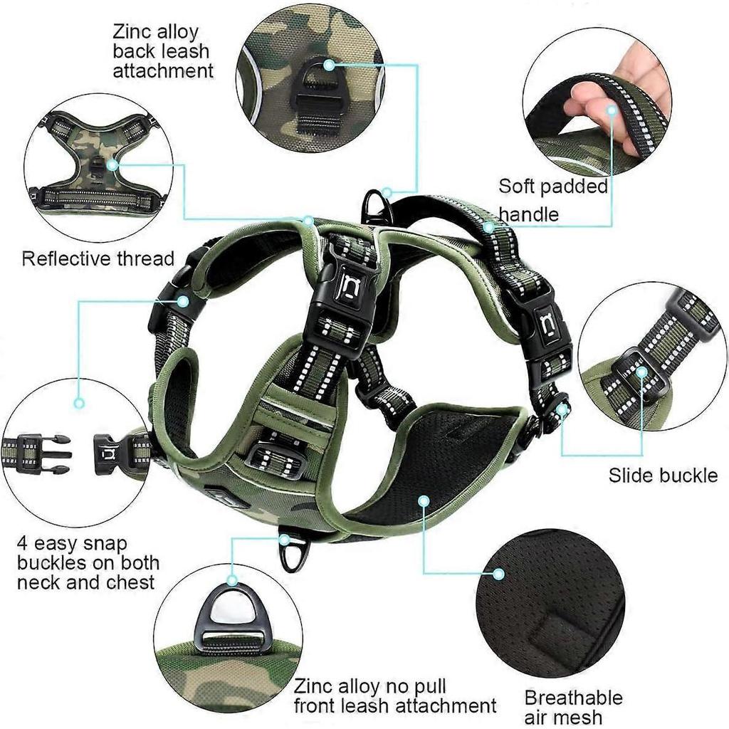 dog harness, dog collar, dog leash set, reflective dog harness adjustable anti-pull vestXL)camouflage,2024 Ping