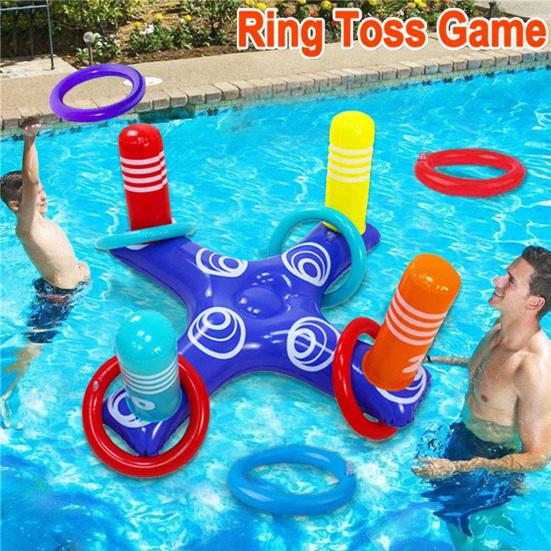 Practical Foldable Good Sealing PVC Multiplayer Throwing Ring Play Toy with 8 Rings Daily Use Toss Game