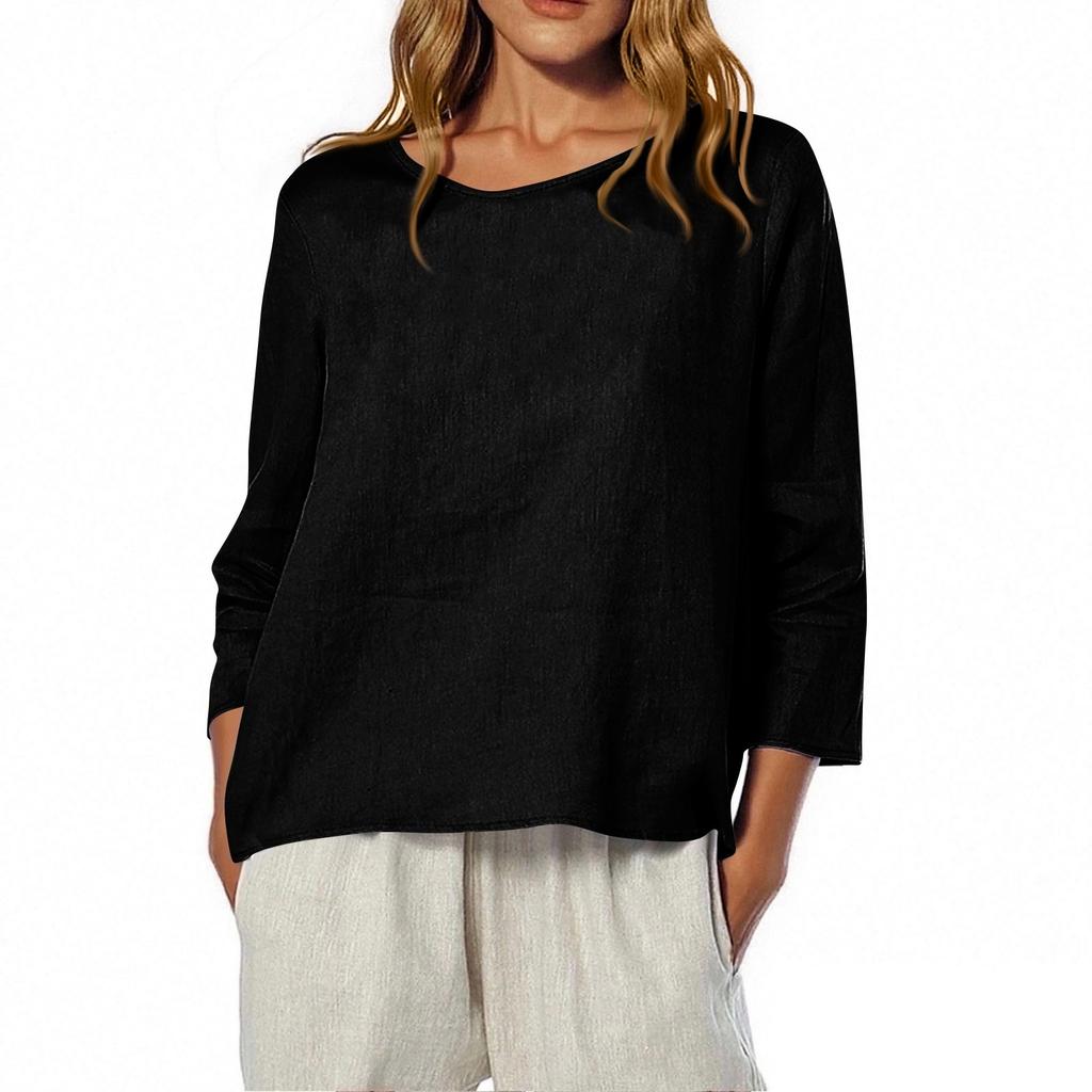 Women's O-Neck 3/4 Sleeve Solid Color Top T-shirt