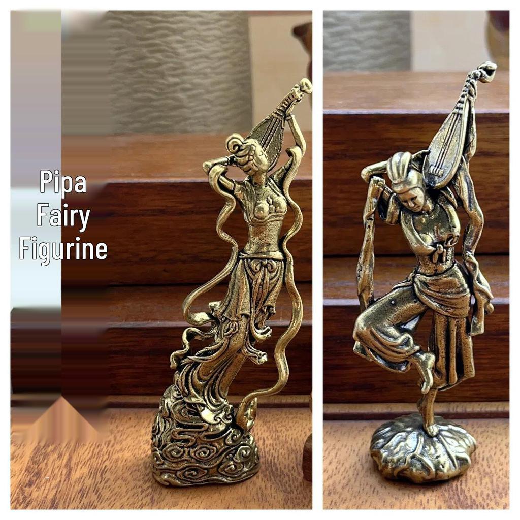 Brass Flying Apsara Figurine: Pipa Fairy Ornament for Desktop or Souvenir