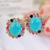 CMM Office Lady Unique Oval Light Blue Zirconia Retro Golden Daily Party Big Stud Earrings for Women Ear Decoration