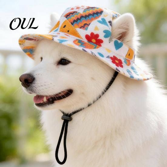Dog Hat with Ear Holes Sun Holes, Wide Brim Protection Hat, Adjustable Secure Fit Drawstring for Small And Medium Dogs Outdoor Walking Hiking