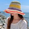 Rainbow Straw Hat Woman Summer Sun Visor Handmade Crochet Big Brim Bucket Hat Ladies Beach Sun Cap Boho Lady Girls Fashion Caps