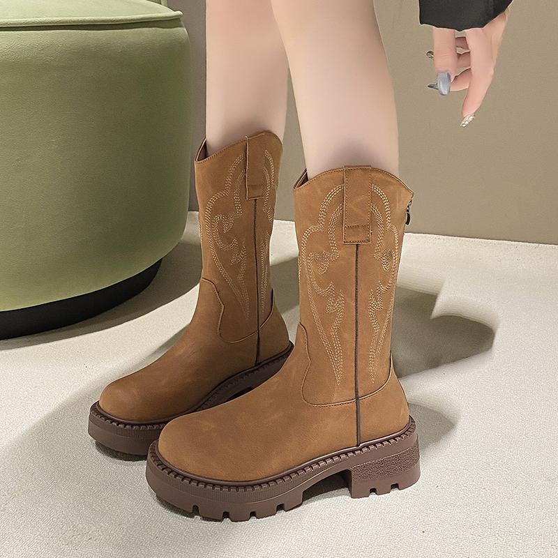 Women Flats Mid Calf Chelsea Boots Winter Platform Shoes Designer Trend Dress Goth Boots Cozy Walking Zapatos Mujer