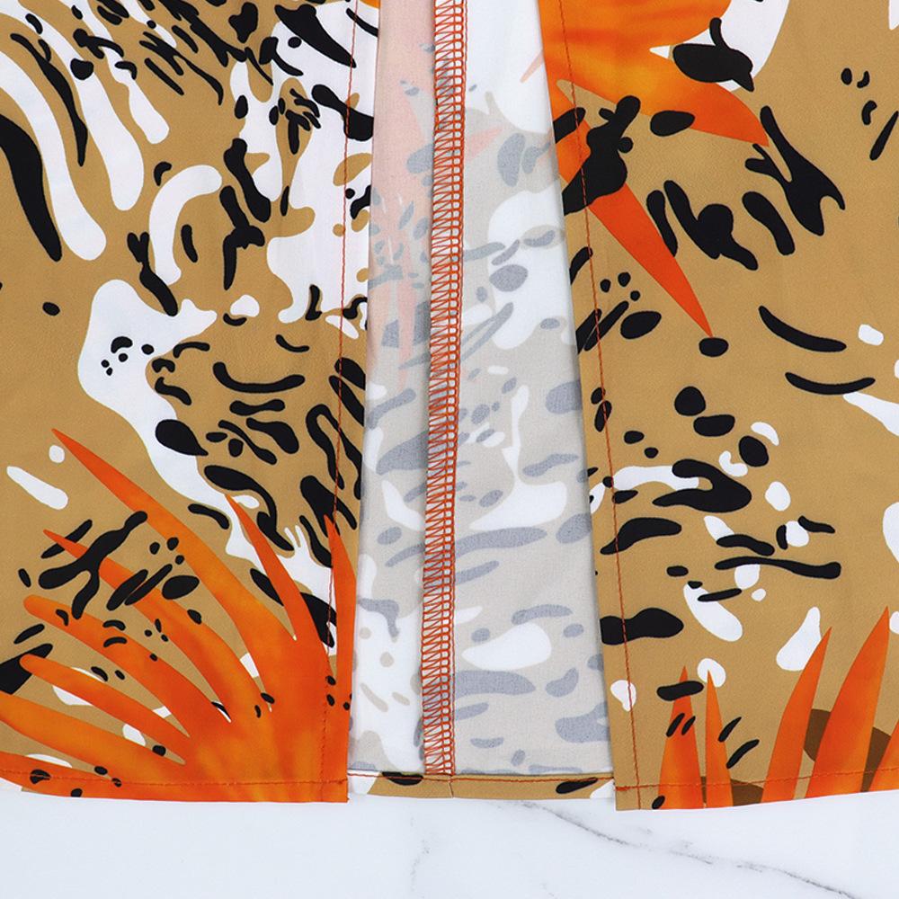 Women's Fashion Printed Dress Temperament Commuter Style V-Neck Long Sleeve Split Comfortable Dress Long Dress