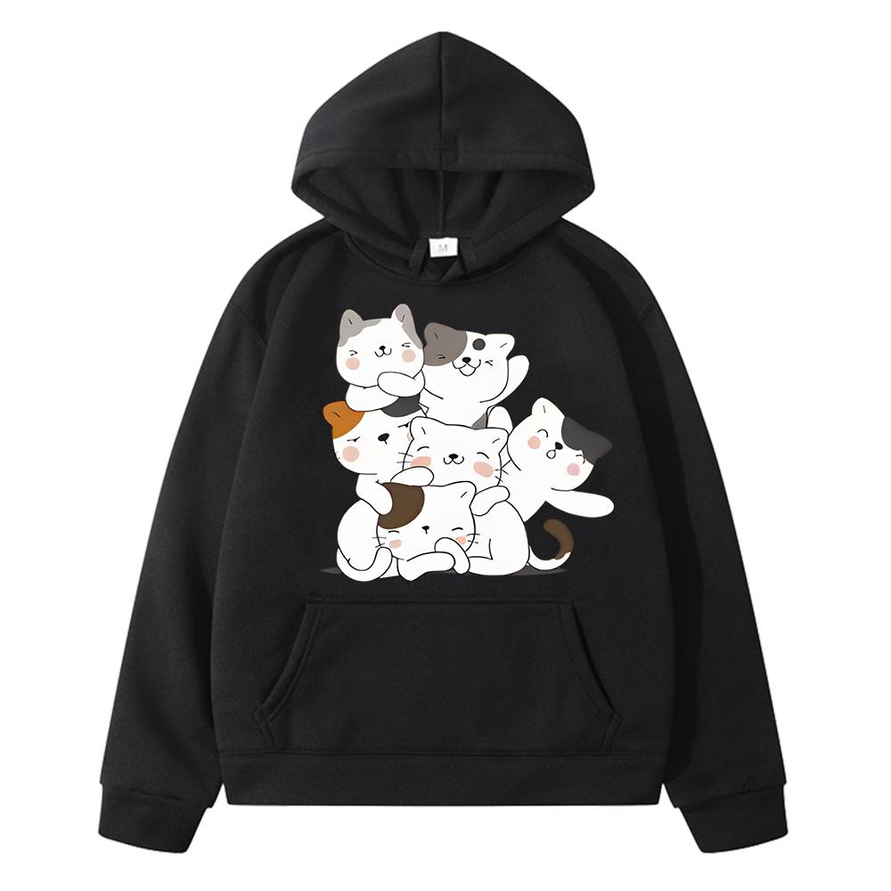 Милый кот Осень аниме толстовка флисовая толстовка y2k sudadera мультфильм пуловер мальчики куртка Kawaii толстовки детская одежда для девочек