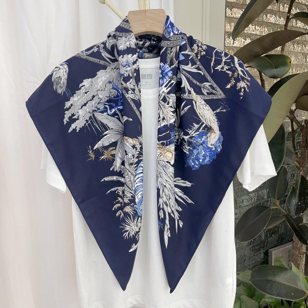 High-end New Spring and Summer Flower Print Big Square Scarf Fashionable and Versatile Sun Protection Headscarf Decorative Scarf Scarf for Women