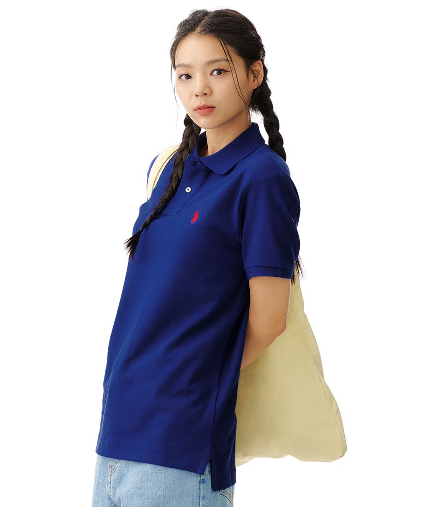 POLO RALPH LAUREN Хлопковая футболка-поло с сетчатой текстурой, приталенная, на заказ - Синяя