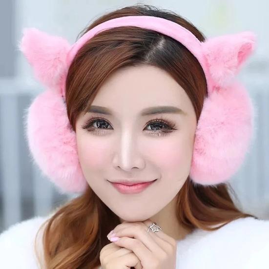 Winter Warm Earmuffs Super Soft Ultra-Thick Friendly To Skin Solid Color Women Earmuffs Ear Cover with Cat Ears