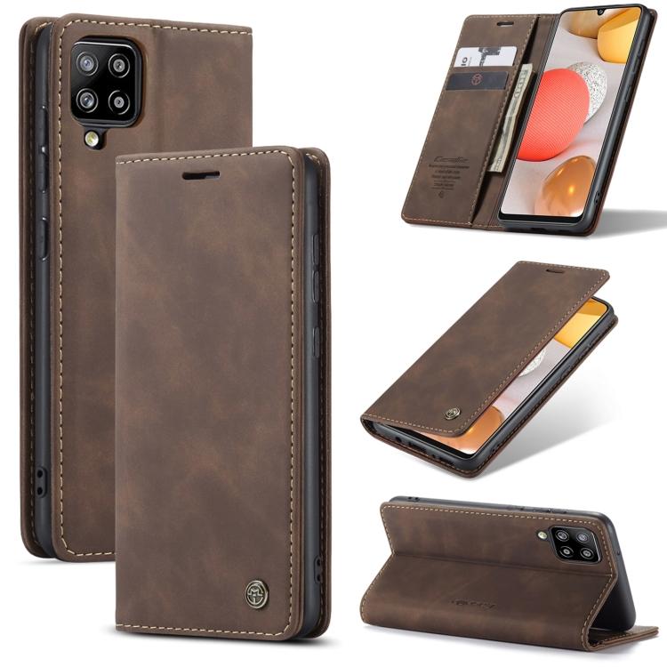 Для Samsung Galaxy A42 5G Чехол CaseMe-013 Многофункциональный Ретро Матовый Горизонтальный Флип Кожаный Чехол с Отделением для Карт и Держателем и Кошельком(Кофе)