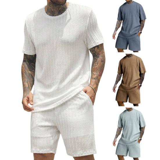 2 шт./компл. Мужской спортивный костюм Футболка с коротким рукавом и круглым вырезом Эластичная талия Широкие штанины