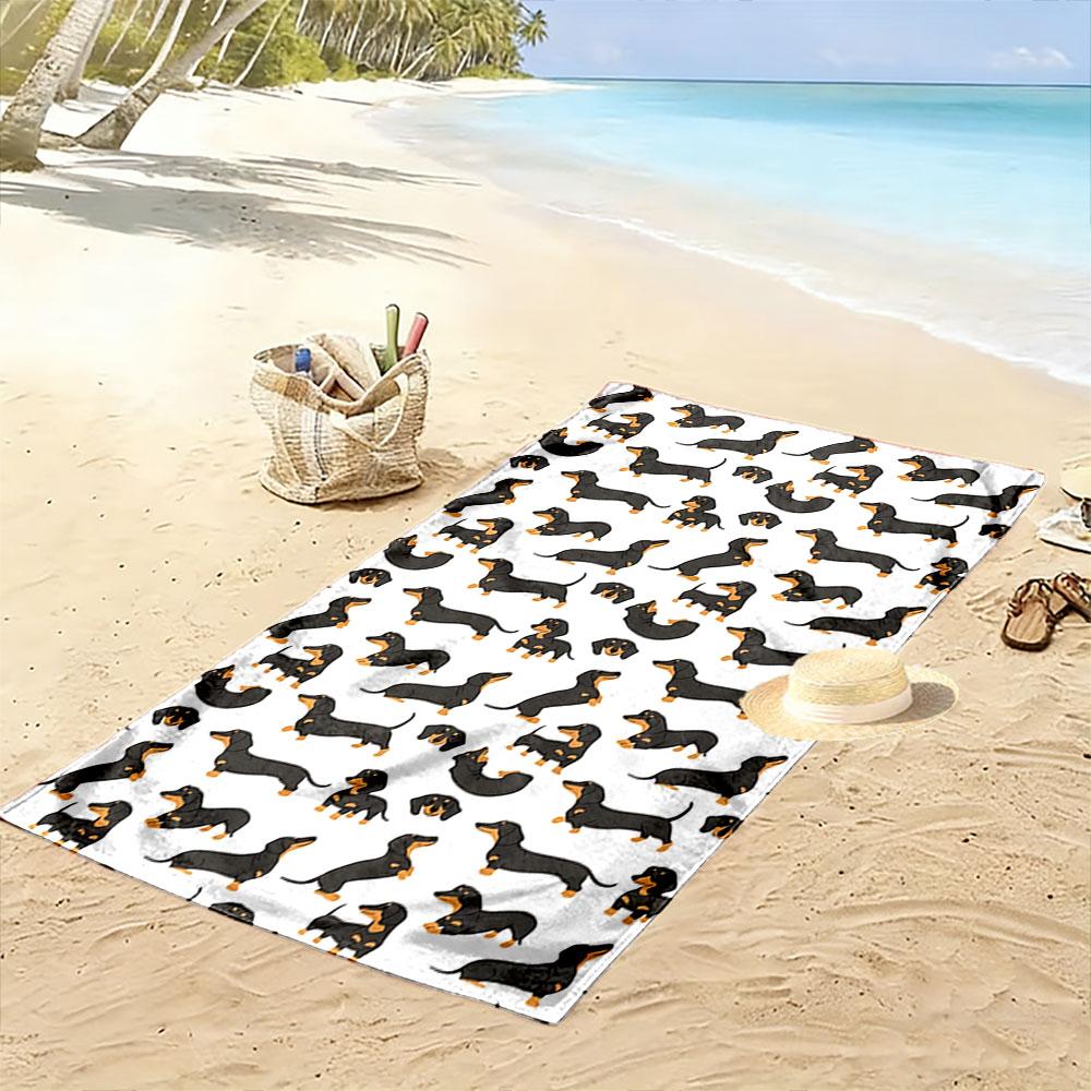 Playful dachshund parade Print beach towel, quick drying, suitable for travel, outdoor sports, jogging, the beach and swimming, gift