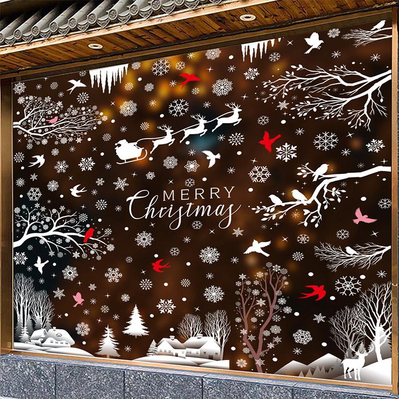 Christmas Winter Snowflake Stickers Santa Claus Xmas Tree Branch Window Glass Sticker Merry Christmas Decor Happy New Year