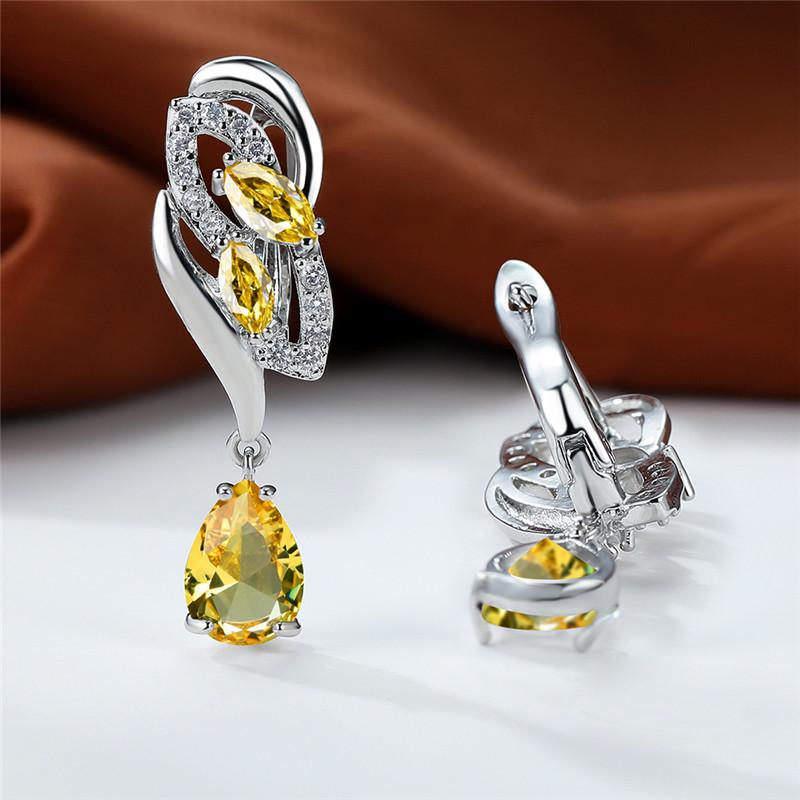 Luxury Female Blue Rainbow Stone Earring Silver Color Clip Earrings for Women Charm Crystal Zircon Wedding Jewelry