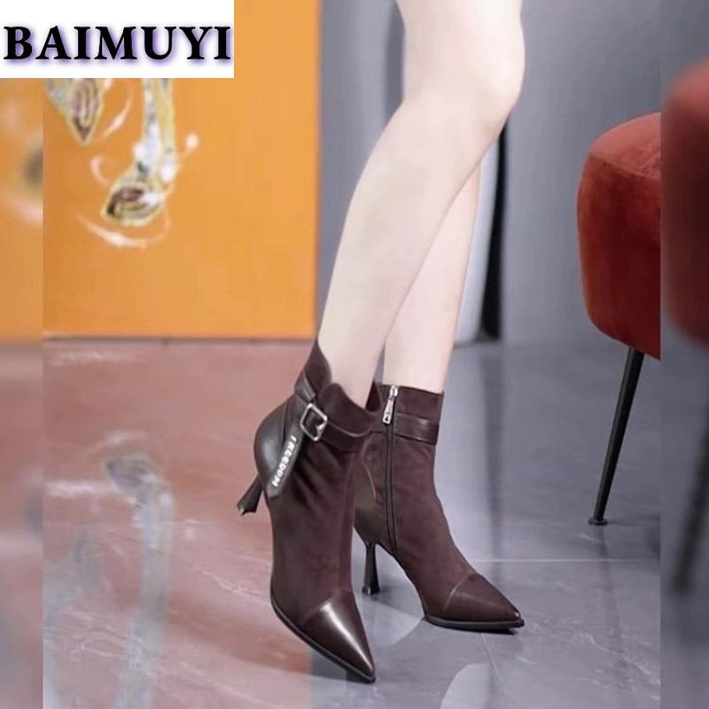 Women Suede Pointed Toe Ankle Boots Dress High Heels Shoes Brand Trend 2025 New Sexy Elegant Gladiator Party Pumps Botas Mujer