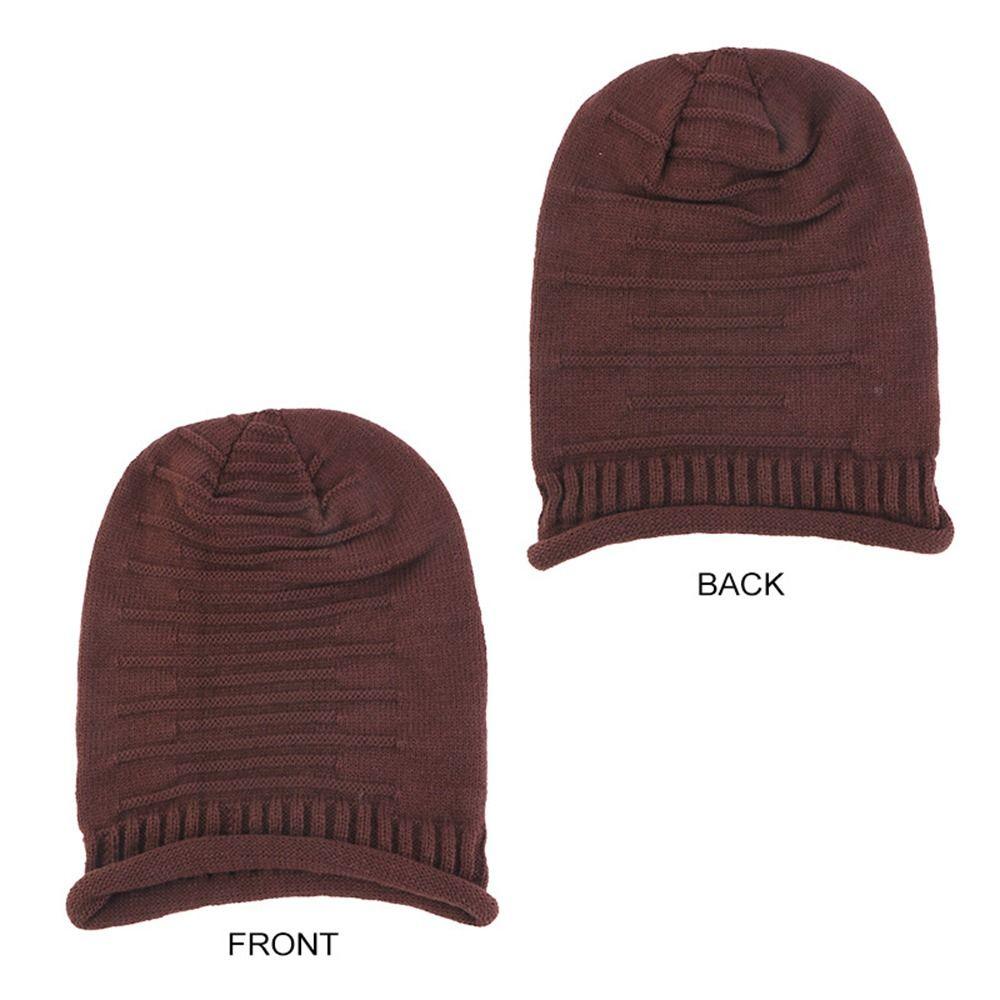 Stripe Knit Texture Knit Slouch Hat Solid Color Unisex Beanie Cap New Slouchy Beanie