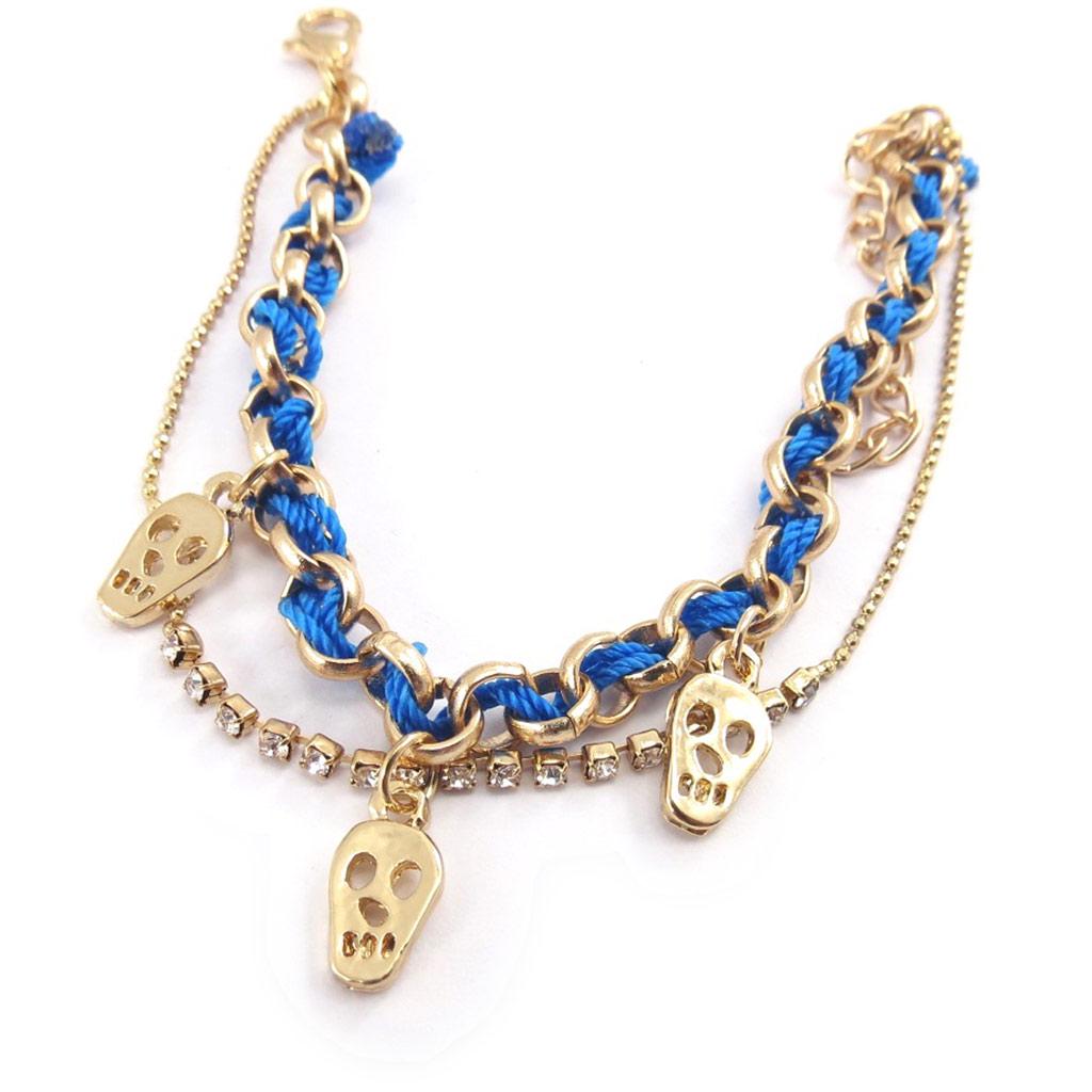 Les Trésors De Lily [J9489] - Golden Blue 'Skull' Designer Bracelet