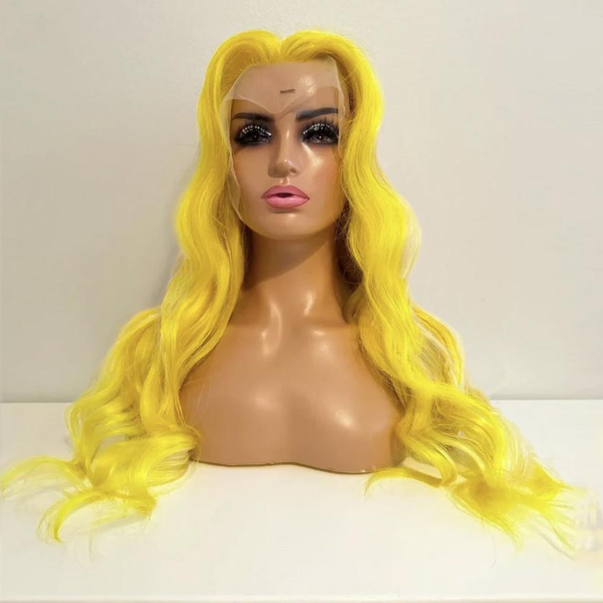 AIMEYA Platinum Blonde Lace Front Wigs for Women Long Natural Wave Synthetic Hair Heat Resistant Fiber Hair Free Part