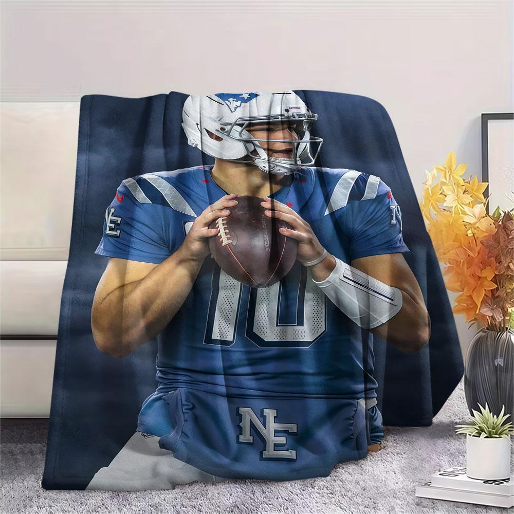 Drake Maye Printed Flannel Blanket, soft throw for bedroom sofa, washable, fan merchandise, great gift.