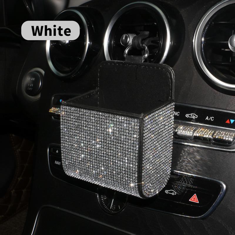 Crystal Diamond Car Vent Storage Box Auto Leather Organizer Cell Phone Glass Key Card Holder Decor Car Accessories for Women