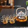 Teapot 1L High Borosilicate Glass Bamboo Handle Teapot Set for Boiling Water Household Filtration Large Capacity Glass Tea Cups