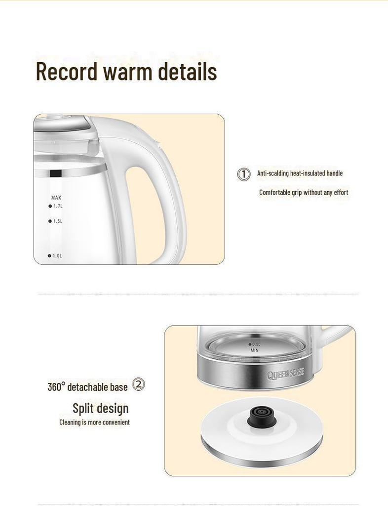 1.7L Glass Electric Kettle for Tea Brewing and Boiling - Automatic, Large Capacity for Home or Dorm Use
