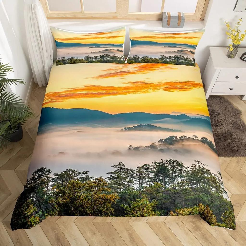 Комплект пододеяльника Snow Mountain Iceberg Sunrise Sunset Постельное белье Микрофибра Зима Природный пейзаж Пододеяльник Односпальный Кинг-сайз