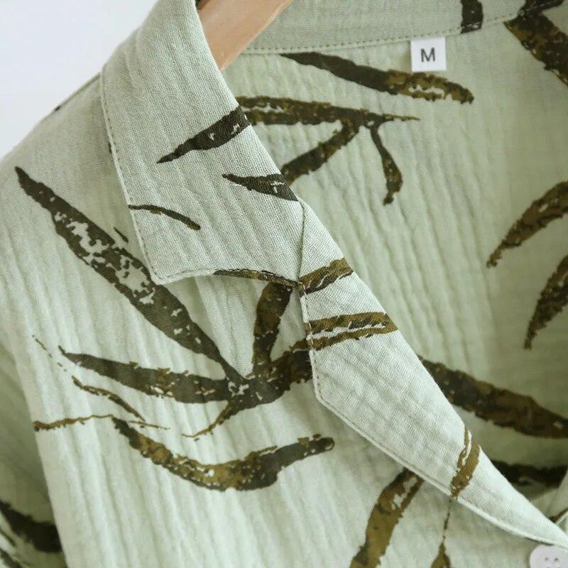 2025 Японский новый женский пижамный комплект весна/лето 100% хлопок креп тонкий зеленый Home Fury брюки с длинными рукавами комплект из двух предметов