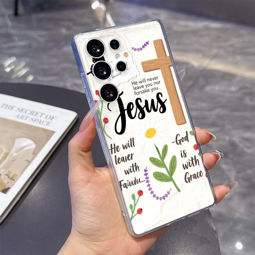 Чехол для телефона с иллюстрацией Иисуса и Креста для Samsung Galaxy S26 S25 S24 S23 S22 S21 S20 FE Plus Прозрачная TPU Защитная Крышка