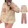 Round Long with Embossed Cartoon Elastic Lazy Winter [Guo.KK7] Women's Pajamas, Neck, Sleeves, Thin, Pockets, Print, Loungewear, Breathable, Soft,