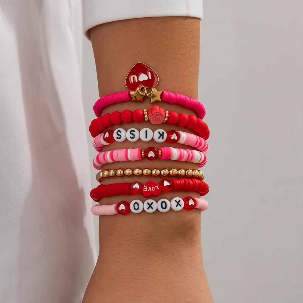 Ingemark 10 Styles Romantic Soft Ceramic Acrylic Beads Letter Chain Bracelet Boho Sweet Heart Bangles Y2K Aesthetics Jewelry New