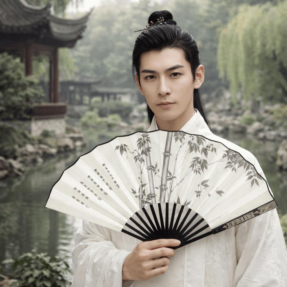 Large Size Ancient Painting Hand Fan Hand Held Summer Fan Party Favor Man Silk Fan  Photo Props